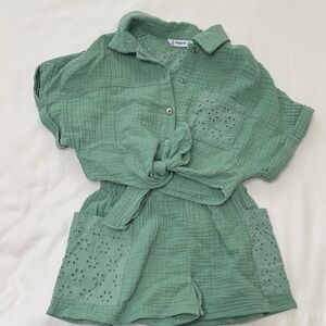 Never worn! Mayoral Green Button-Up Set  with Eyelet Details